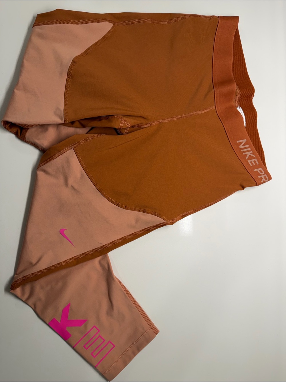 Nike Pro Dri Fit Rust and Hot Pink Colorblock Performance Leggings size M
